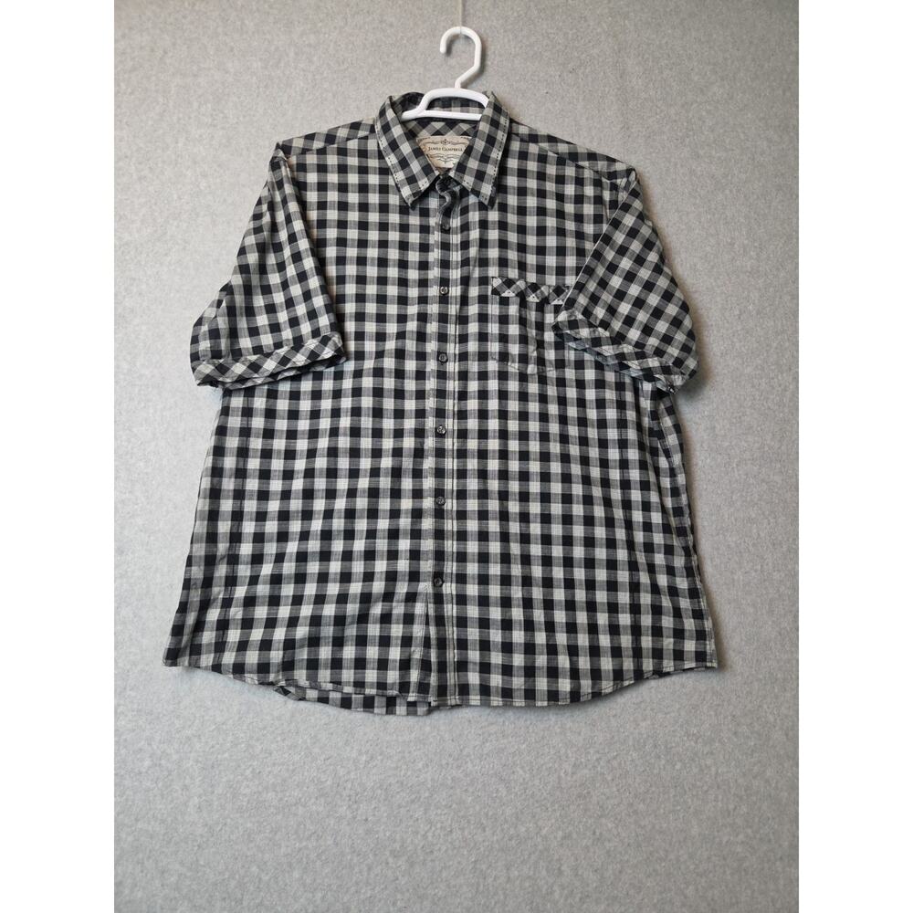 James Campbell 100% Cotton Black Check SS Button Up Casual Shirt Men's XXL